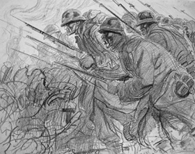 “Infantería en movimiento”, (1915).